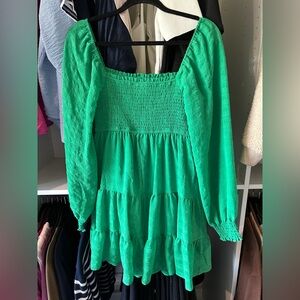 Green Smocked Puff Sleeve dress